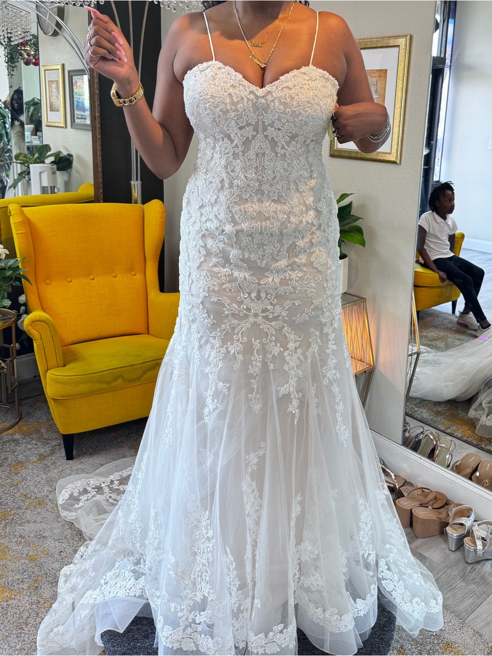 Tulle and Beaded Lace Mermaid Wedding Dress - Picture 10 of 12